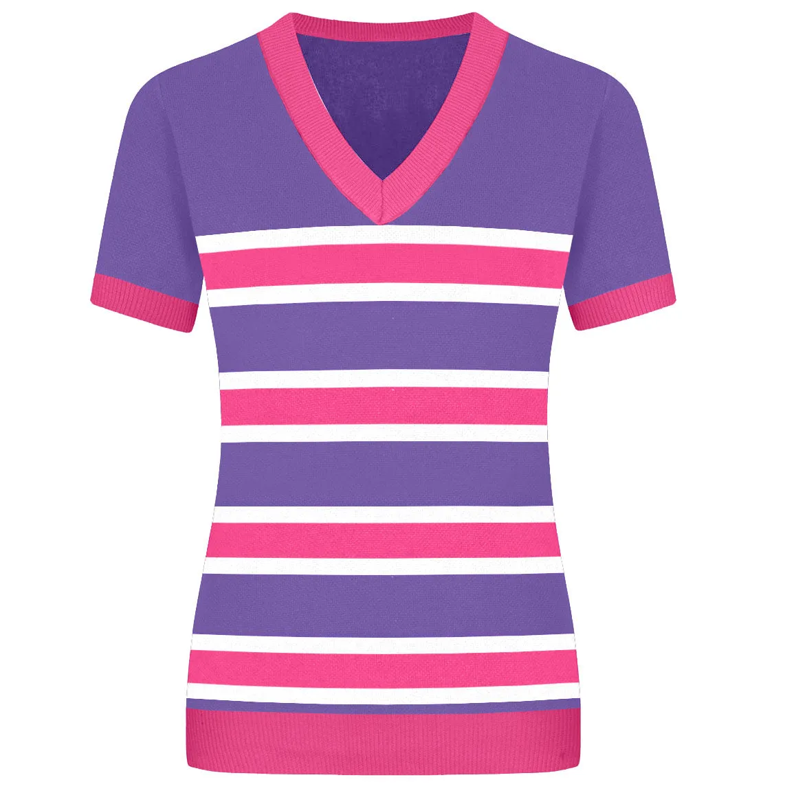 Women's striped purple knit V-neck T-shirt