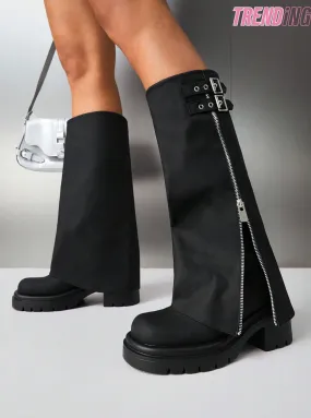 Zip Up Platform Covered Boots